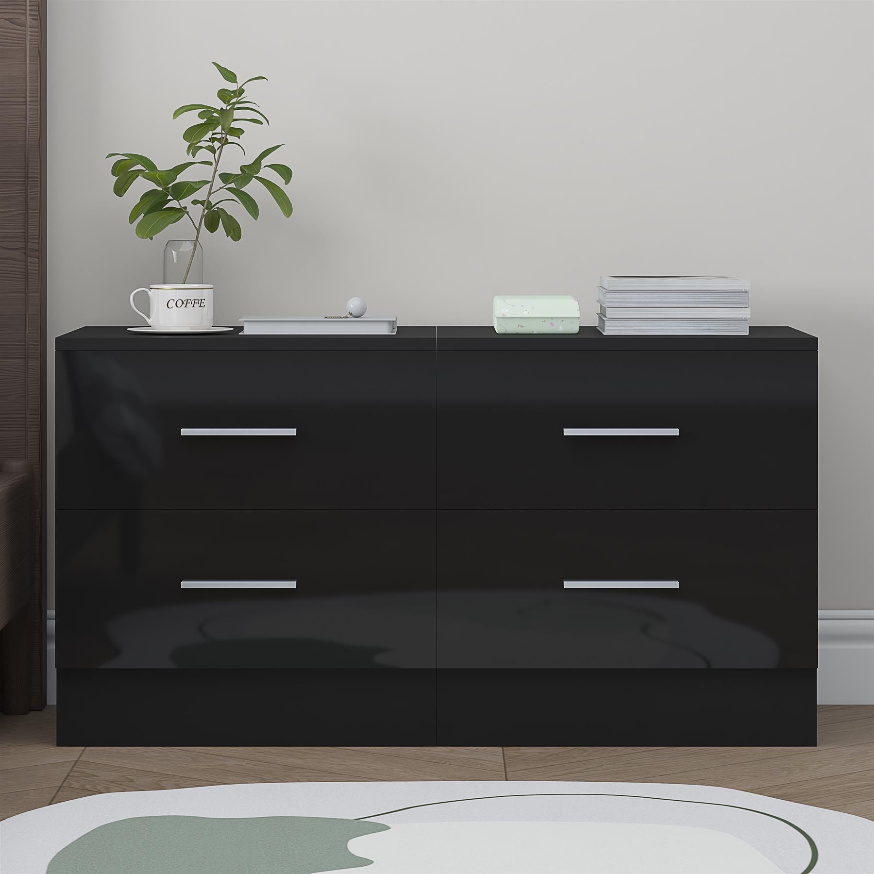 Reflect 2 Drawer Bedside Bundle (2x) - Black Gloss & Black Oak - Modern Bedside