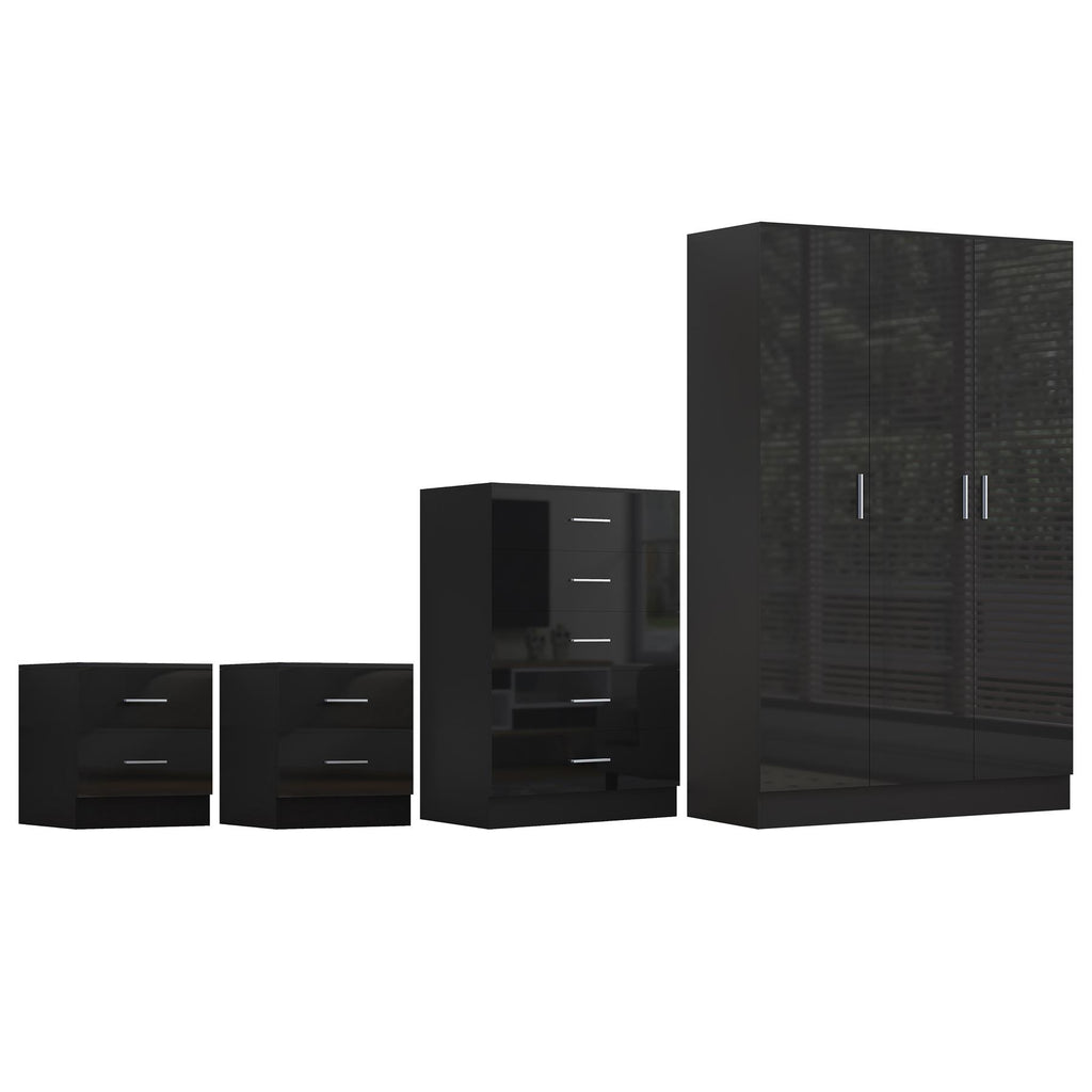 REFLECT Gloss 4pc Bedroom Set - 3 Door Wardrobe + 5 Draw Chest + 2 Bedsides