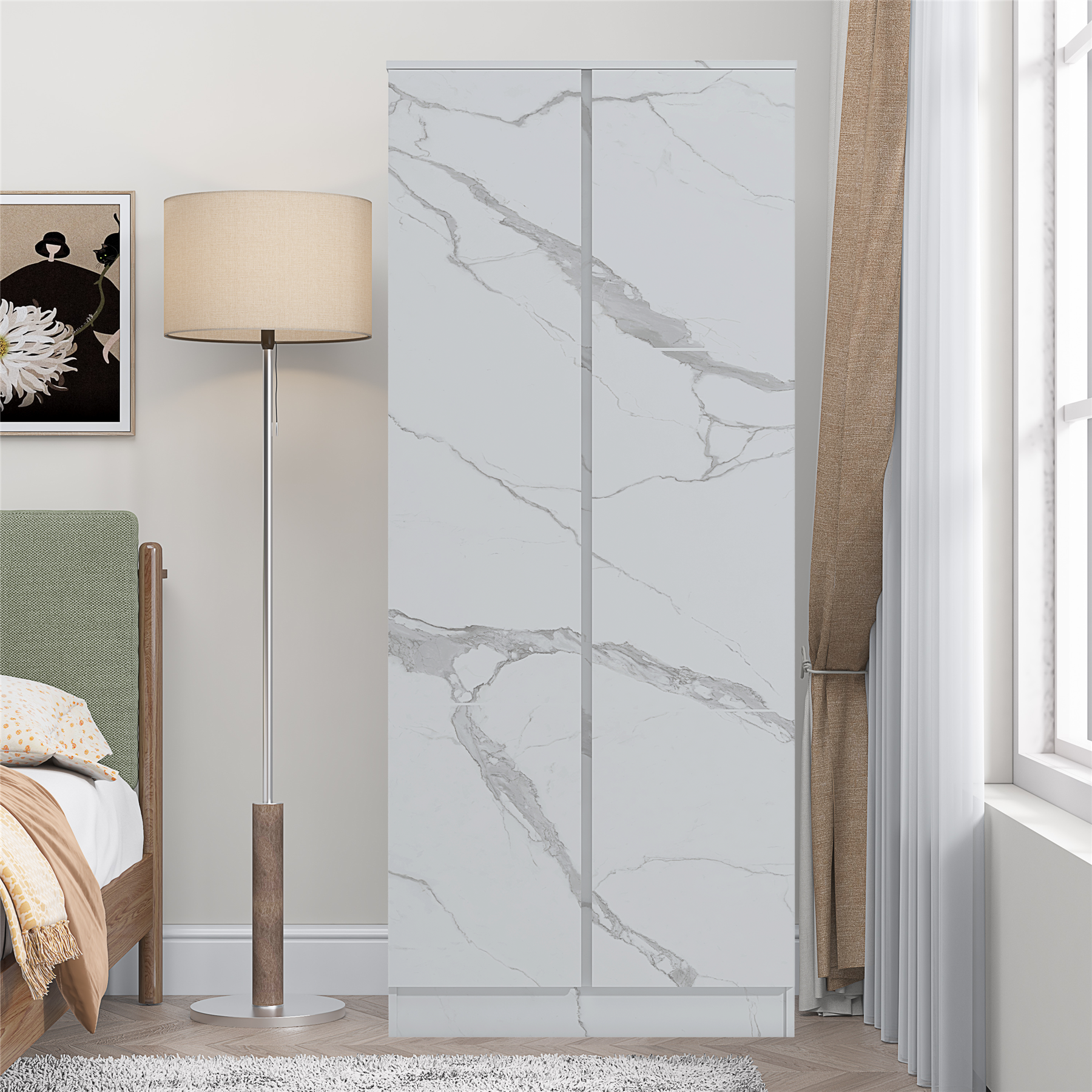 ZITA Bedroom Furniture Wardrobe Chest Bedside in White OR Grey Marble Colour