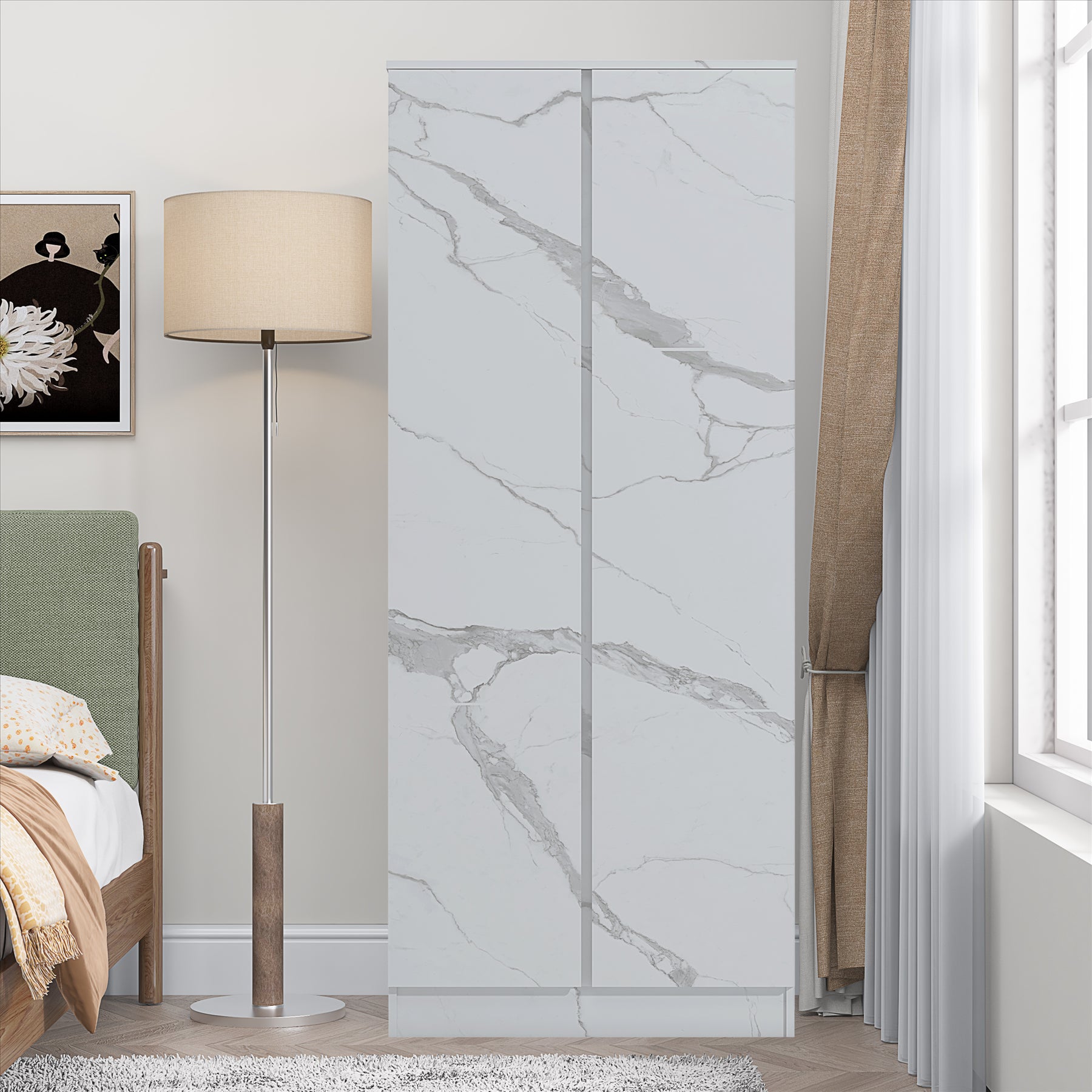ZITA 2 Door PLAIN Wardrobe - White Marble Effect