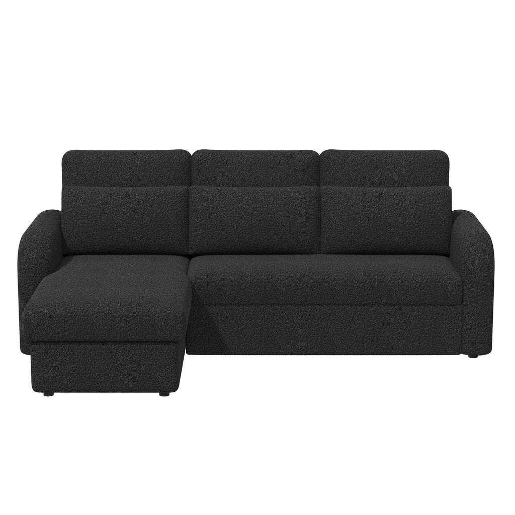FLYN - 3 Seater L Shape Corner Sofabed in Teddy Boucle BLACK