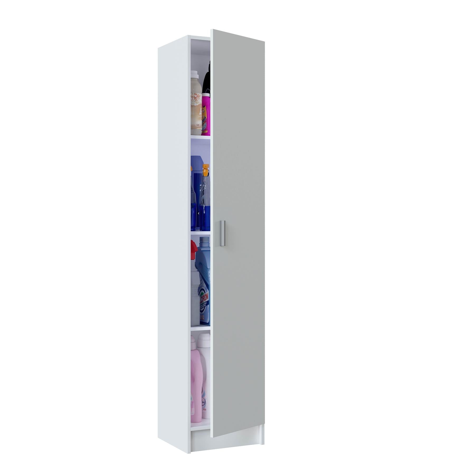 VITA White Utility Storage Cupboard - 1 Door Cabinet with 3 Shelves - Modular Storage for Kitchen or Utility Room.