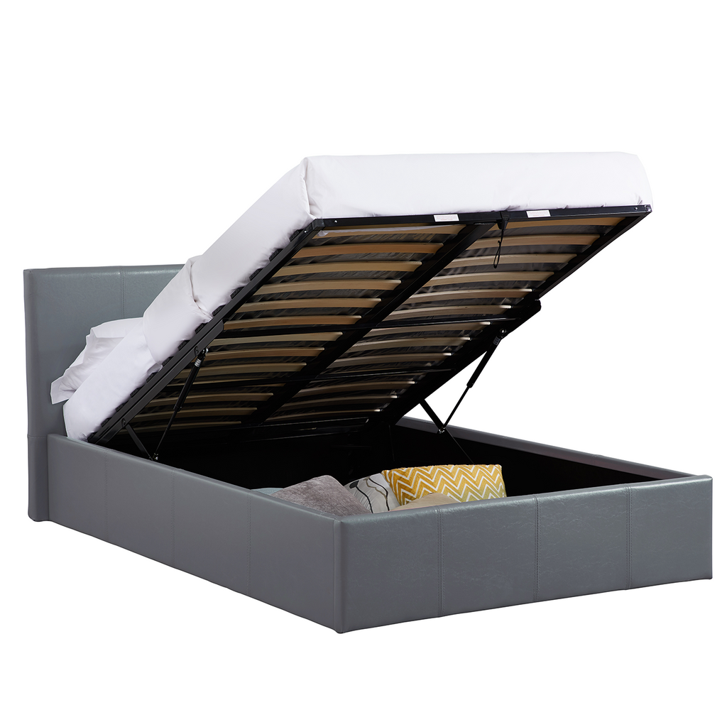 LUNA Faux Leather Ottoman Storage Bedframe in Grey 4 Size + Mattress Options