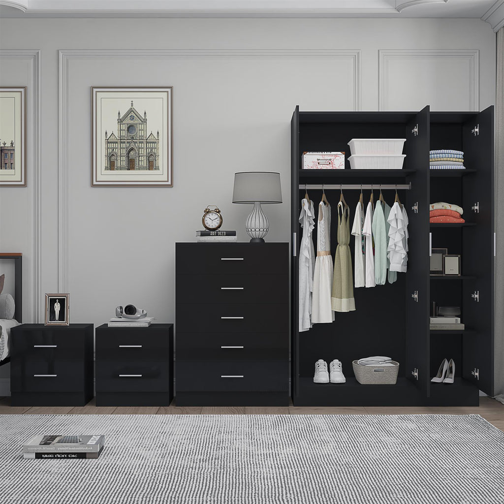 REFLECT Gloss 4pc Bedroom Set - 3 Door Wardrobe + 5 Draw Chest + 2 Bedsides
