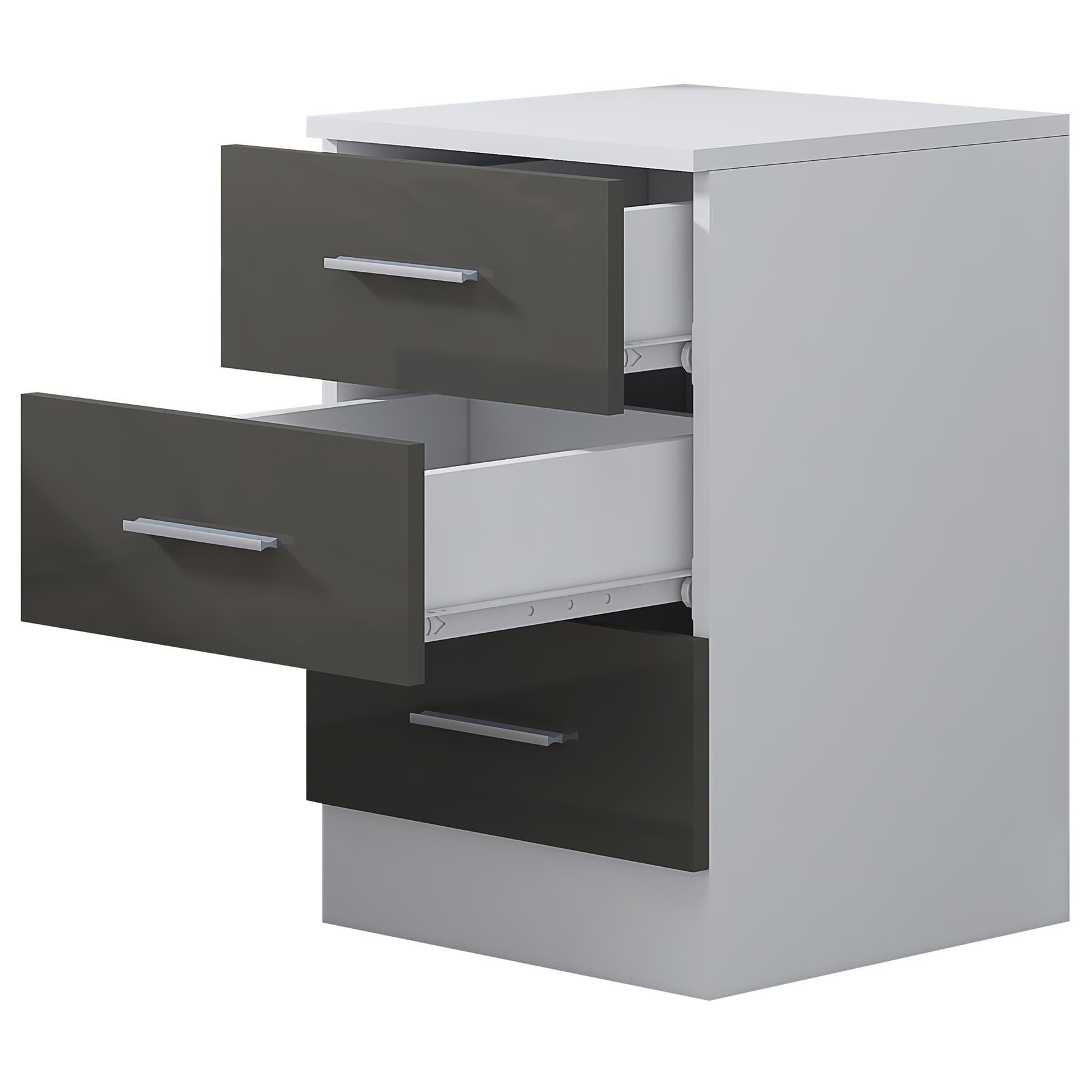 Reflect 3 Drawer Bedside - Grey Gloss & Matt White - Modern Nightstand for Bedroom Storage - H: 59.5cm x W: 39.5cm x D: 38cm