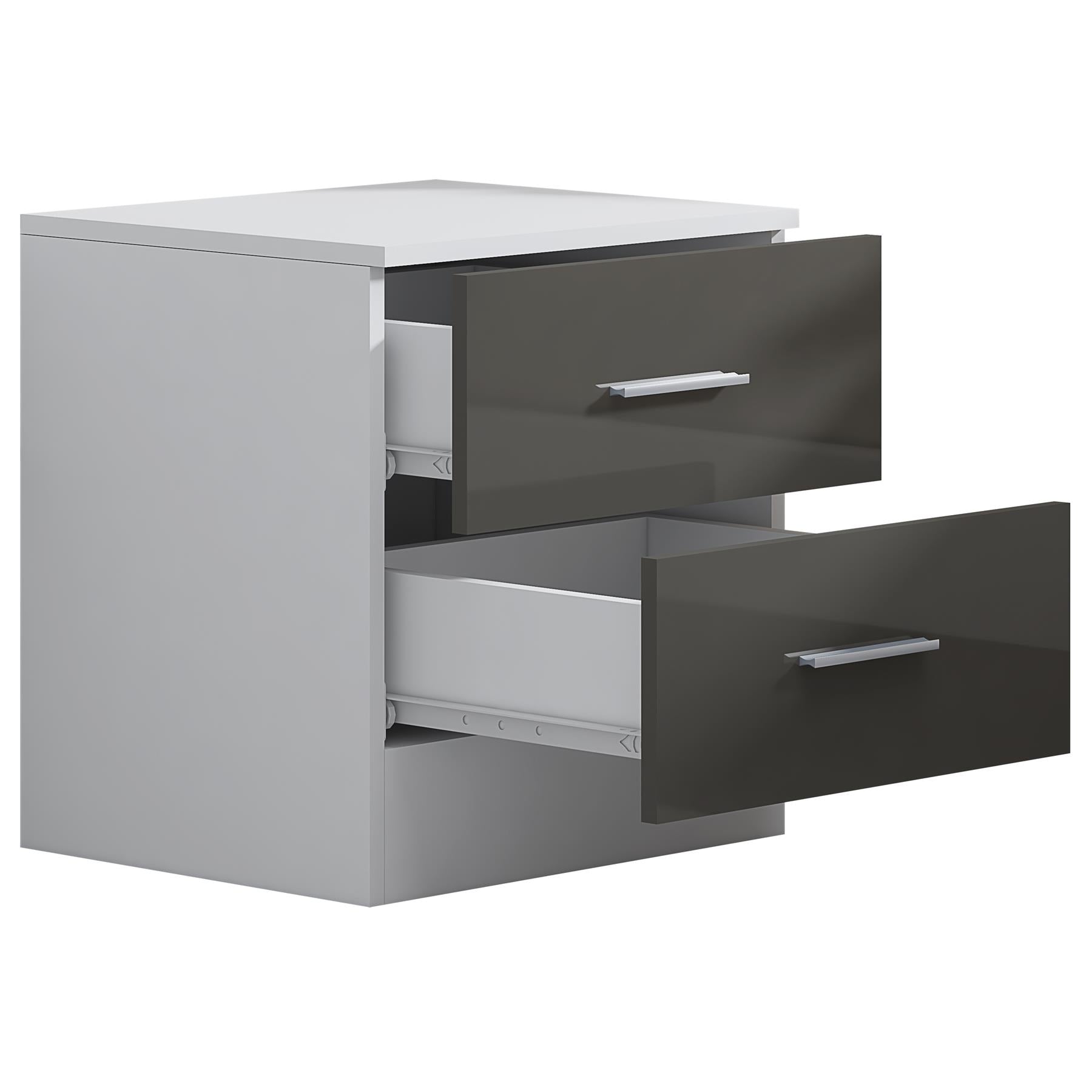 Reflect 2 Drawer Bedside - Grey Gloss & Matt White - Modern Nightstand for Bedroom Storage - H: 48.5cm x W: 45cm x D: 39.5cm