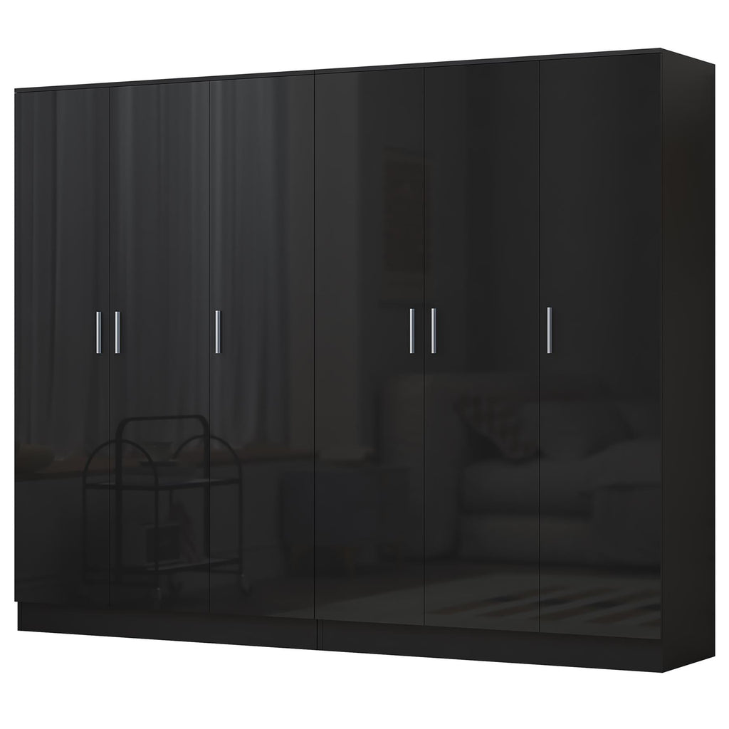 Reflect 2pc Wardrobe Bundle - 3 Door Plain + 3 Door Plain - Black Gloss & Black Oak