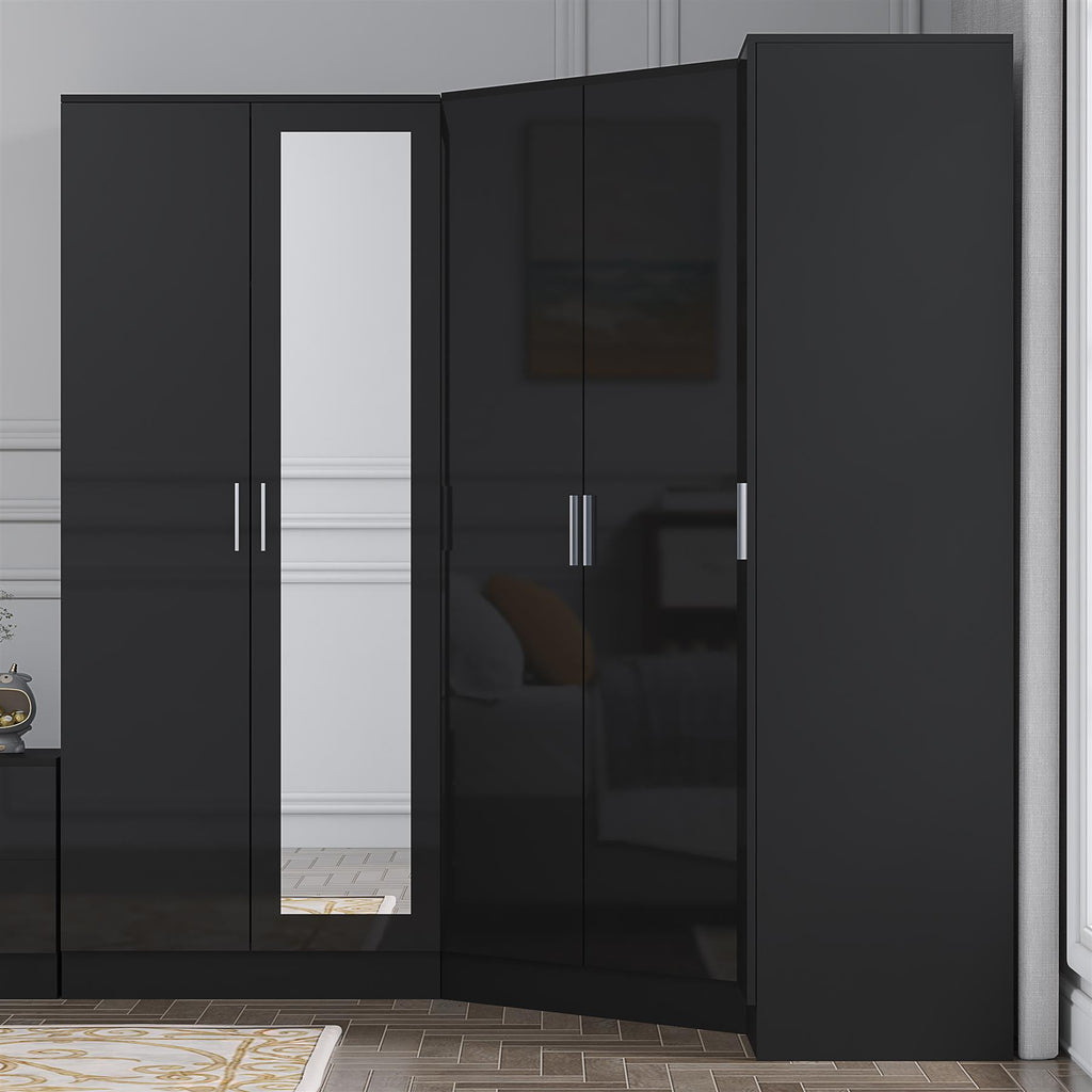 REFLECT Gloss 5 Door Wardrobe Bundle - Corner + 2 Door Mirror + 1 Door Wardrobe