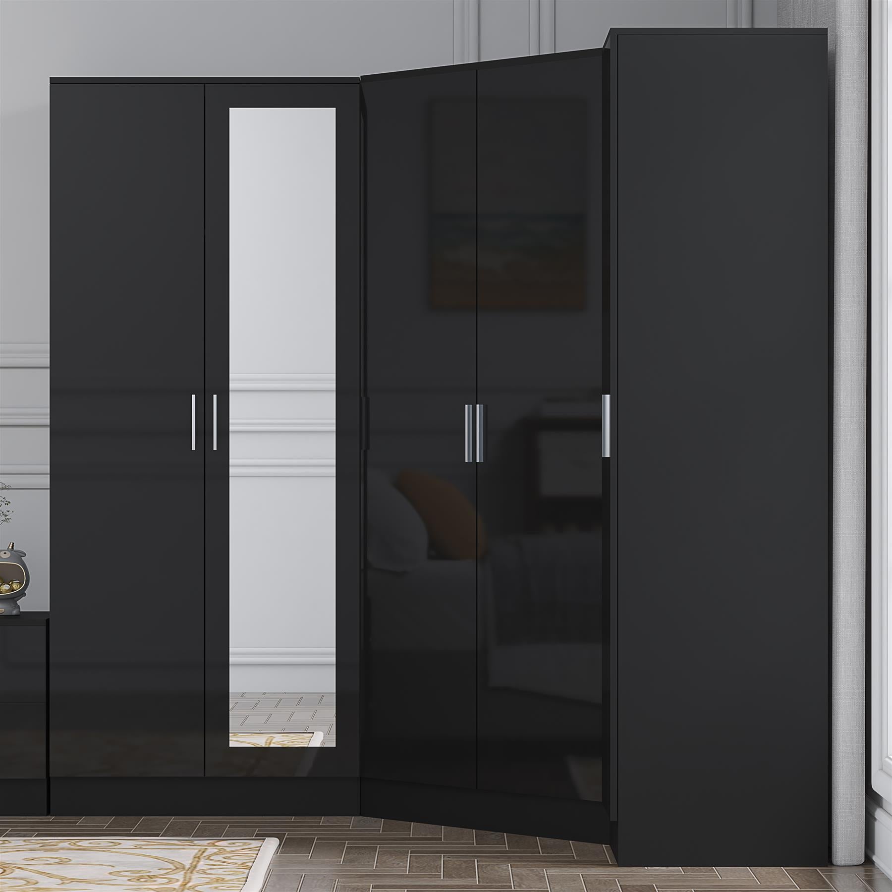 REFLECT Gloss 5 Door Wardrobe Bundle - Corner + 2 Door Mirror + 1 Door Wardrobe