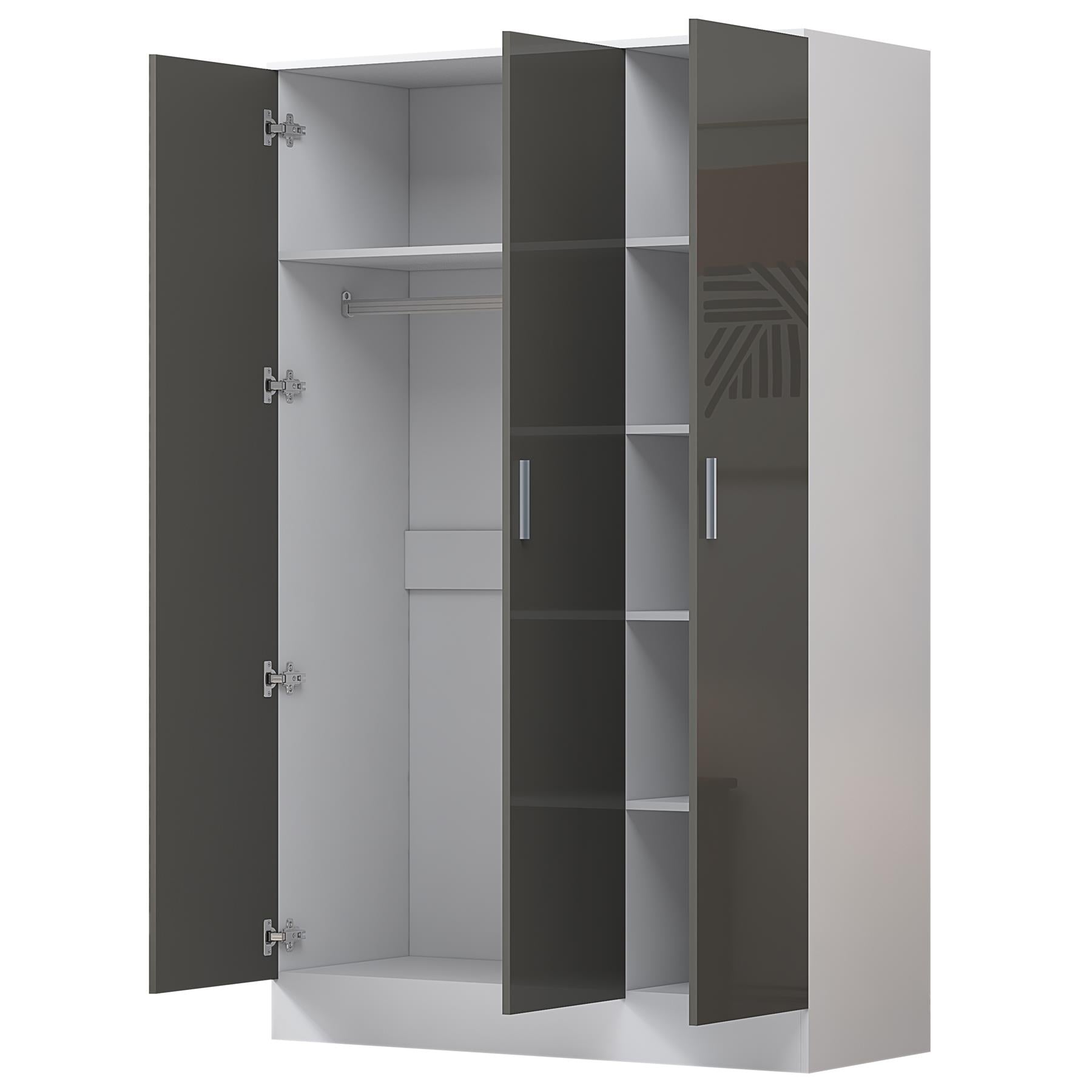 REFLECT Gloss Bedroom Furniture 3 Door Plain Wardrobe - 4 Colour Options