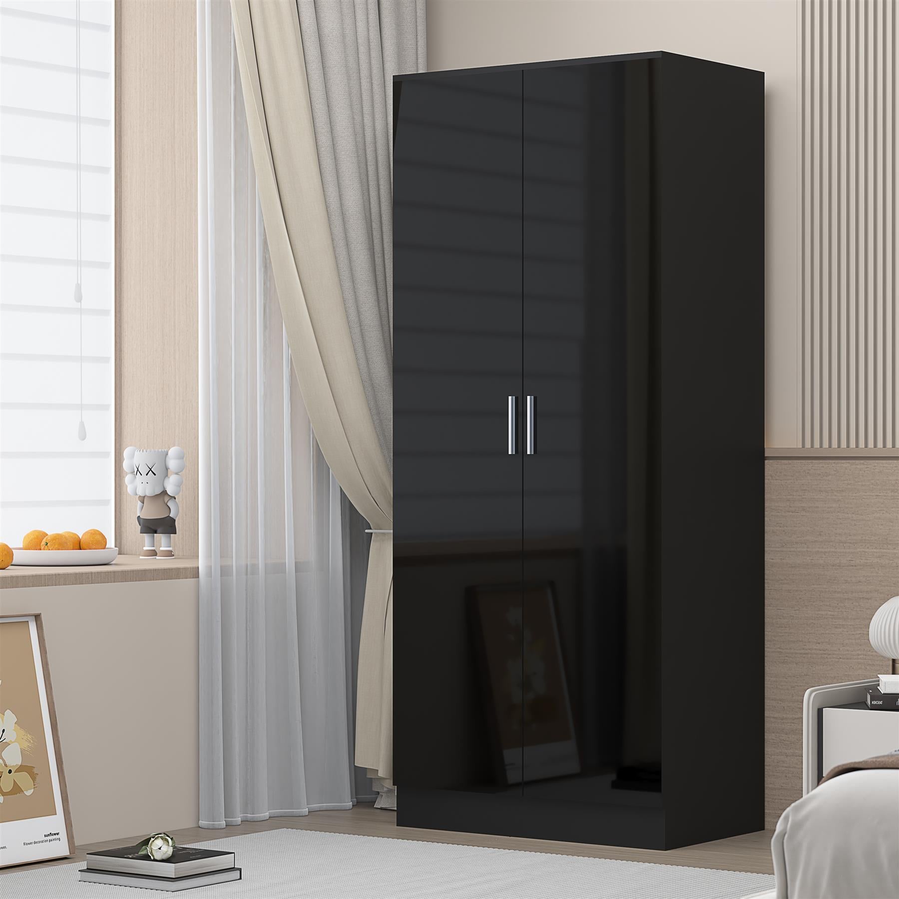 REFLECT Gloss Bedroom Furniture 2 Door Plain Wardrobe - 4 Colour Options