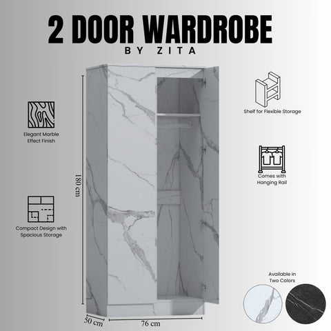 Zita 2 Door Wardrobe in Matt White Marble Effect Perfect Storage Unit For Your Bedroom