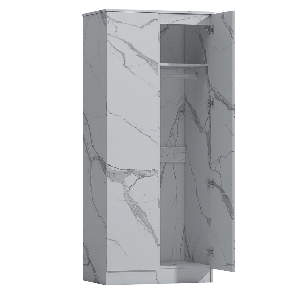 2 door wardrobe white marble effect