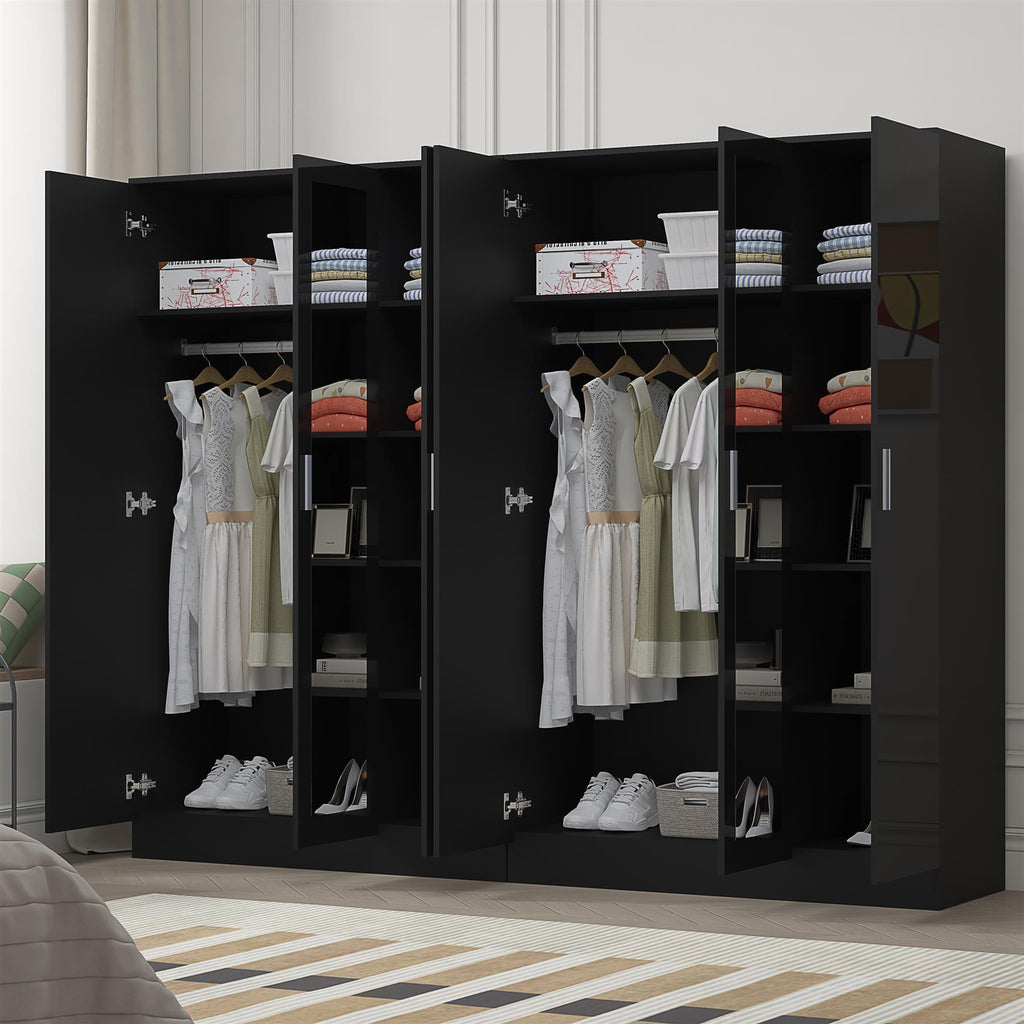Reflect 2pc Wardrobe Bundle - 3 Door Mirror + 3 Door Mirror - Black Gloss & Black Oak
