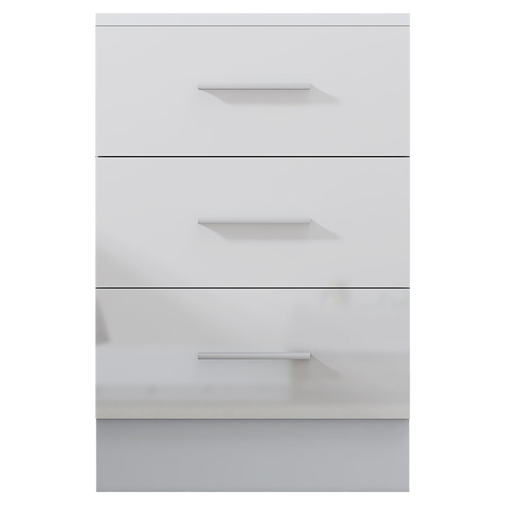 Reflect 3 Drawer Bedside - White Gloss & Matt White - Modern Nightstand for Bedroom Storage - H: 59.5cm x W: 39.5cm x D: 38cm