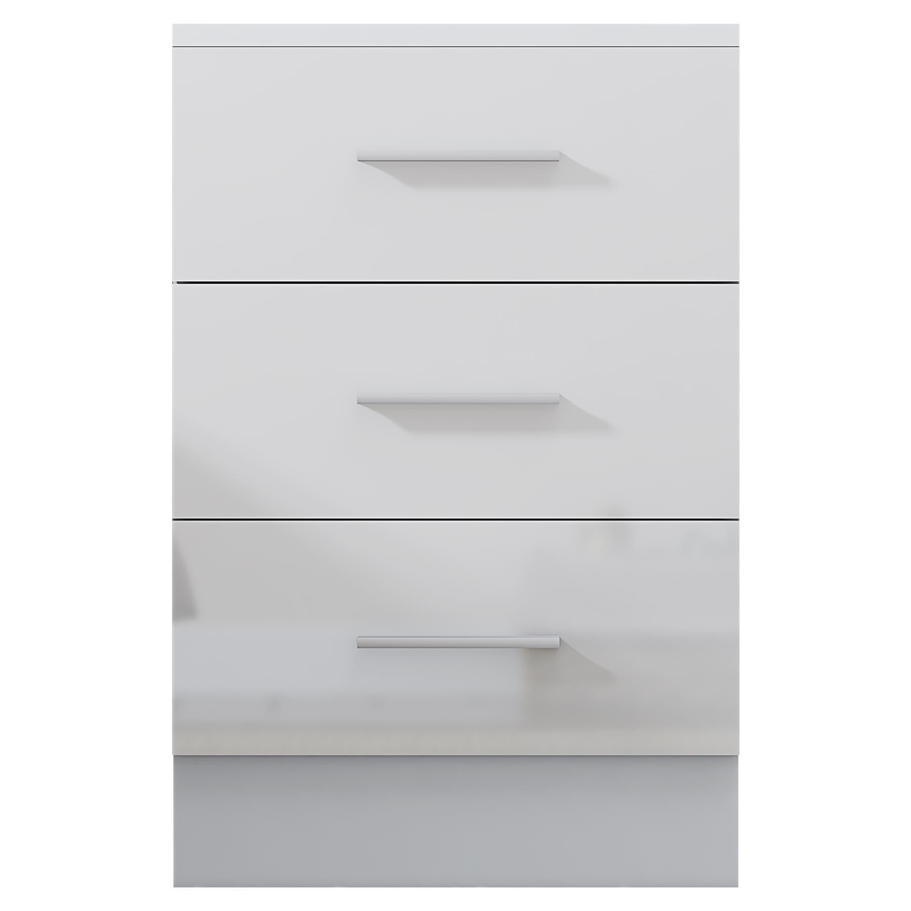 Reflect 3 Drawer Bedside - White Gloss & Matt White - Modern Nightstand for Bedroom Storage - H: 59.5cm x W: 39.5cm x D: 38cm
