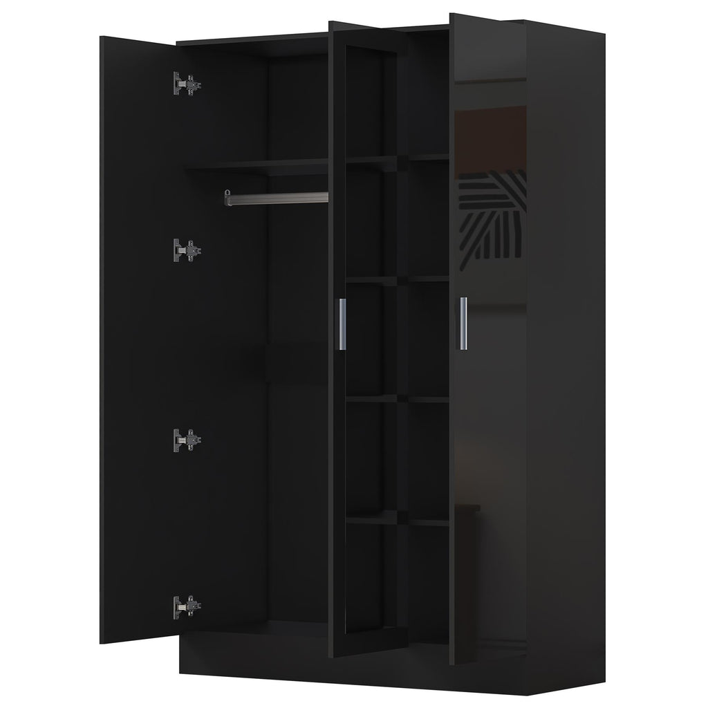 Reflect 3pc Wardrobe Bundle - 2 Door Corner + 3 Door Mirror + 2 Door Plain - Black Gloss & Black Oak
