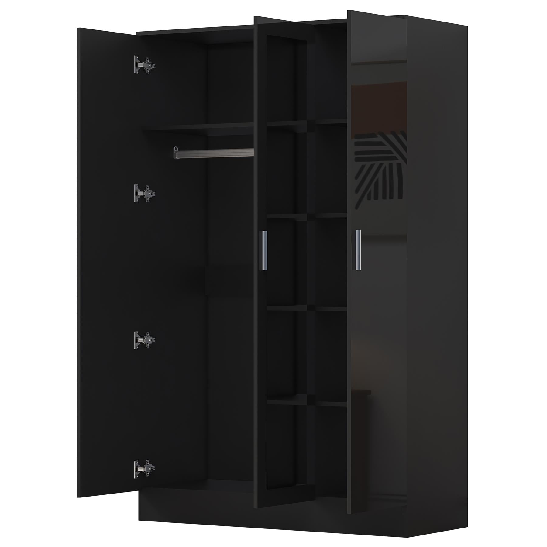 Reflect 3pc Wardrobe Bundle - 2 Door Corner + 3 Door Mirror + 2 Door Plain - Black Gloss & Black Oak