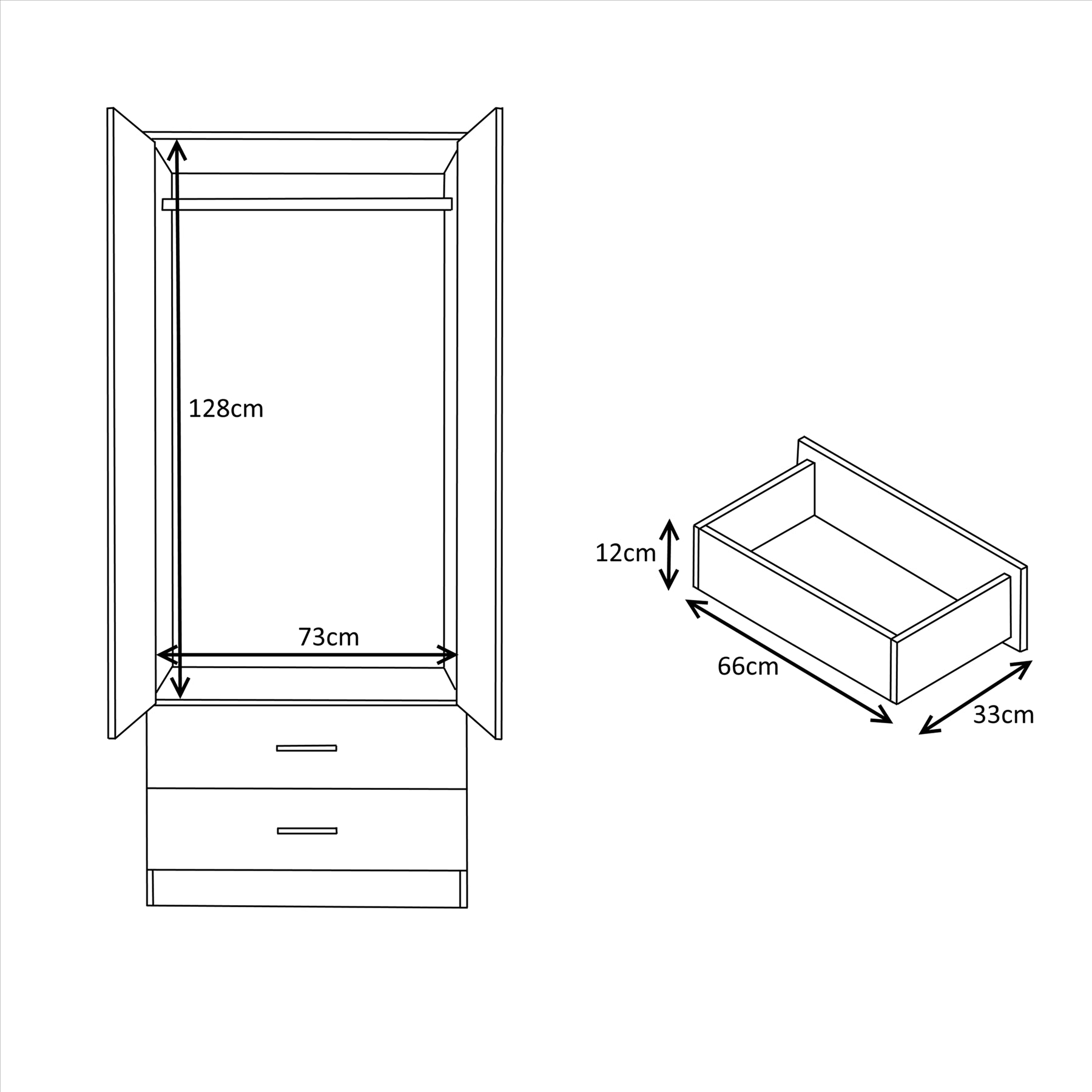 REFLECT Gloss Bedrooom 2 Door & 2 Drawer Combination Wardrobe - 4 Colour Options