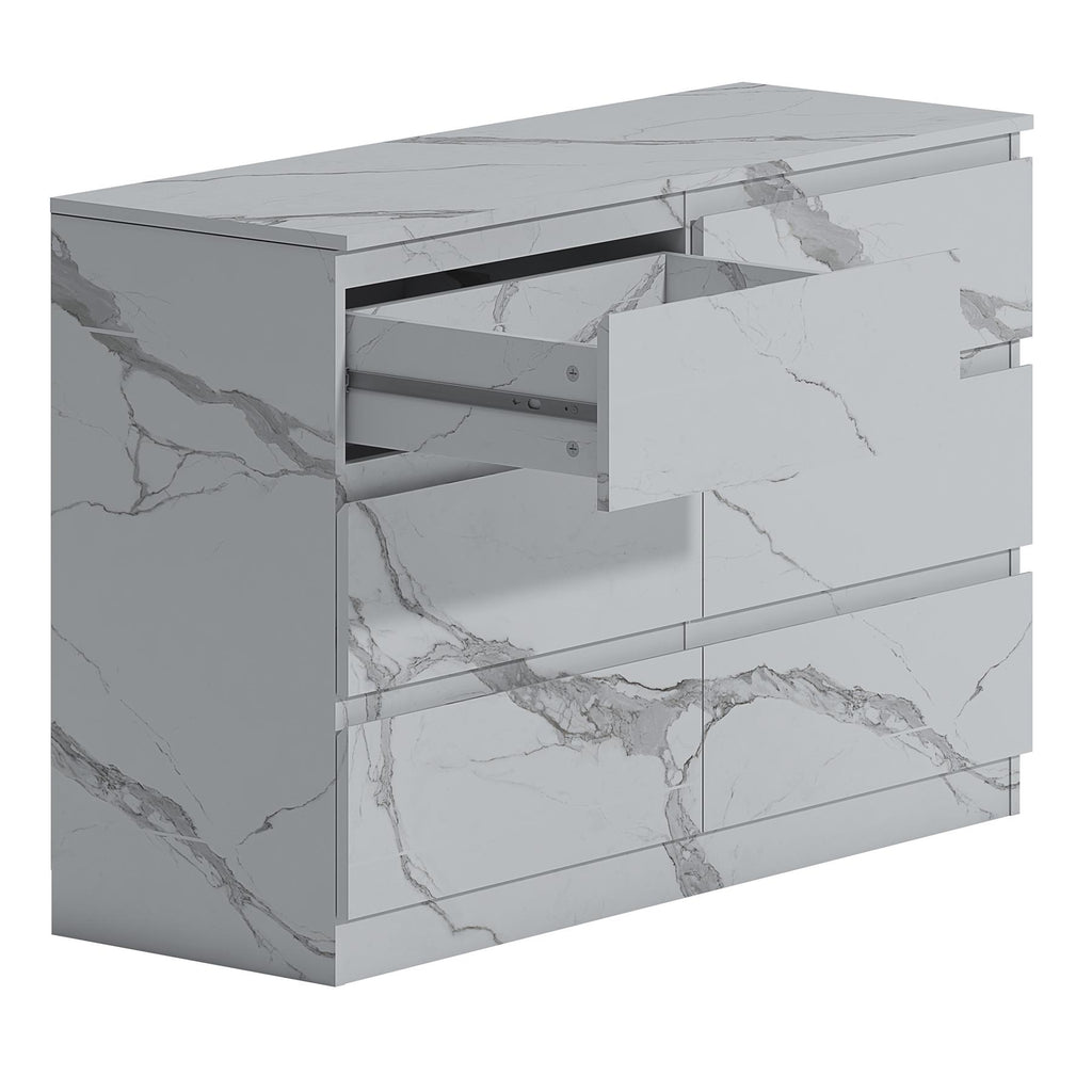 ZITA 6 Drawer Chest - White Marble Effect Wide Storage Unit