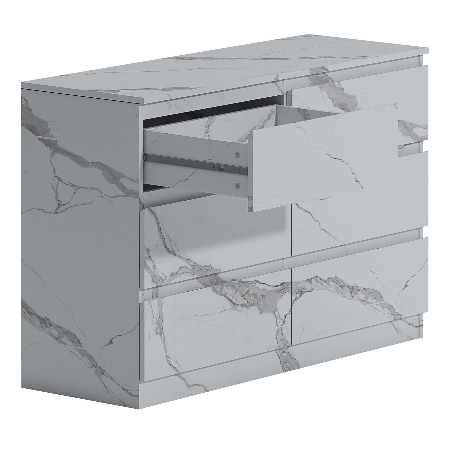 ZITA 6 Drawer Chest - White Marble Effect Wide Storage Unit