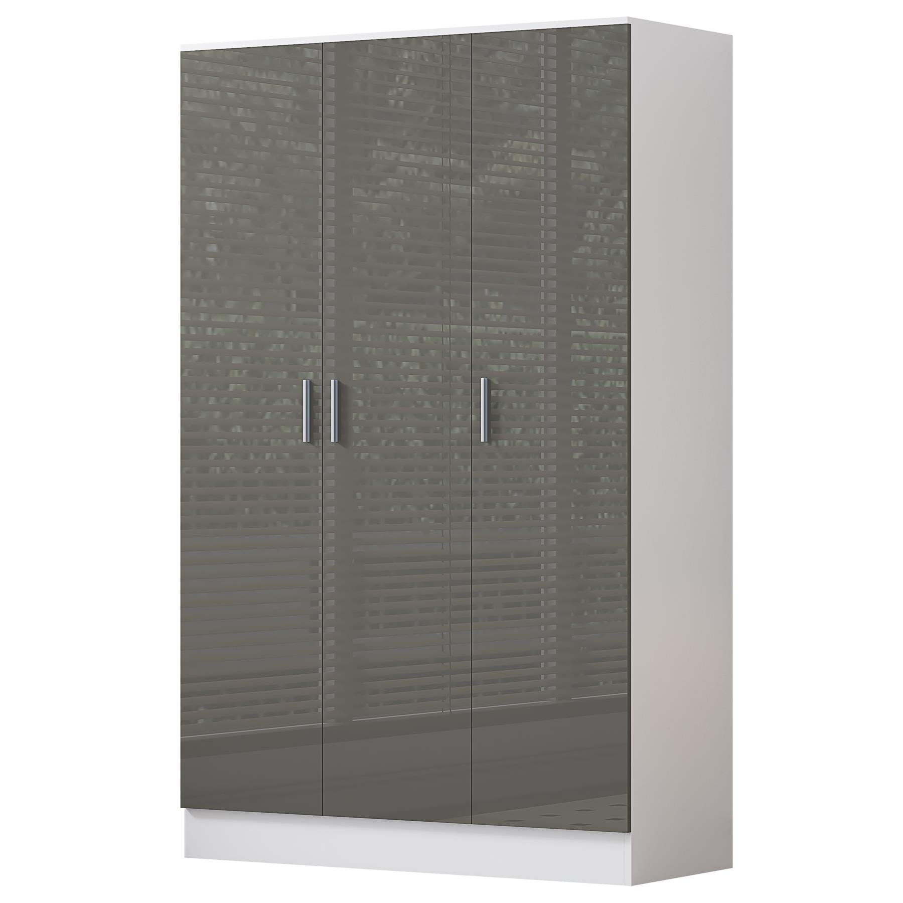 REFLECT Gloss Bedroom Furniture 3 Door Plain Wardrobe - 4 Colour Options