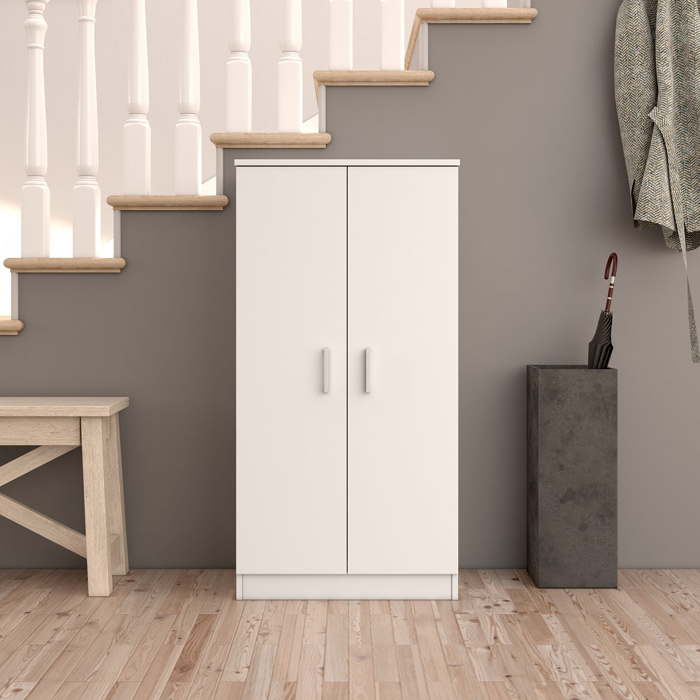 BELLINI White 2 Door Shoe Storage Cabinet - 6 Shelves Holds 20 Pairs - Space-Saving Design - H: 108cm x W: 55cm x D: 36cm