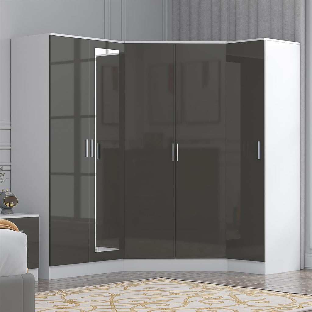 REFLECT Gloss 5 Door Wardrobe Bundle - Corner + 2 Door Mirror + 1 Door Wardrobe