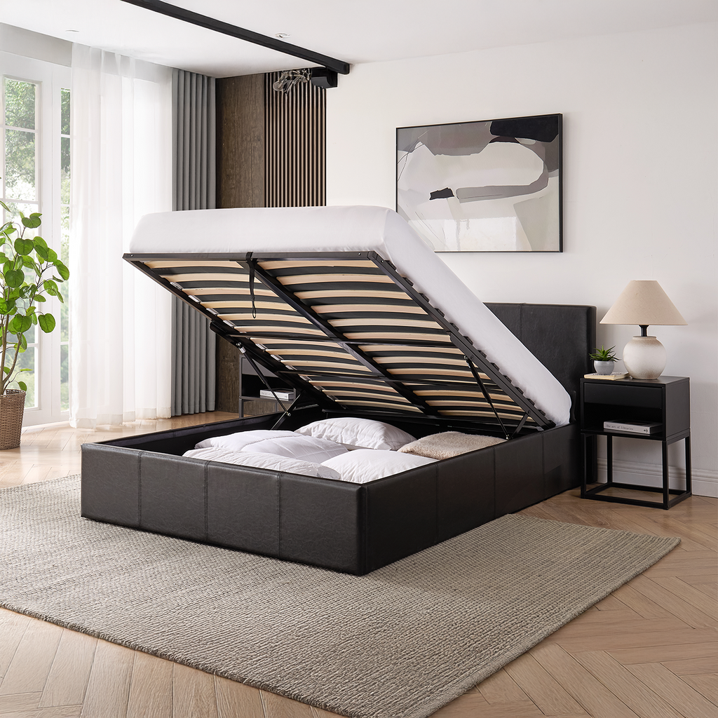 LUNA 5FT Kingsize Faux Leather Ottoman Storage Bed-Mattress & Colour Options