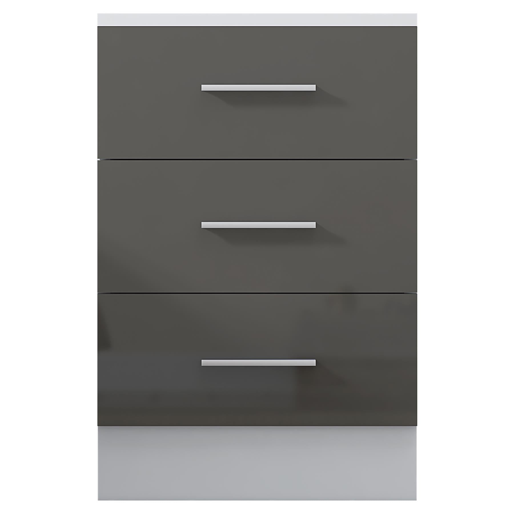 Reflect 3 Drawer Bedside - Grey Gloss & Matt White - Modern Nightstand for Bedroom Storage - H: 59.5cm x W: 39.5cm x D: 38cm