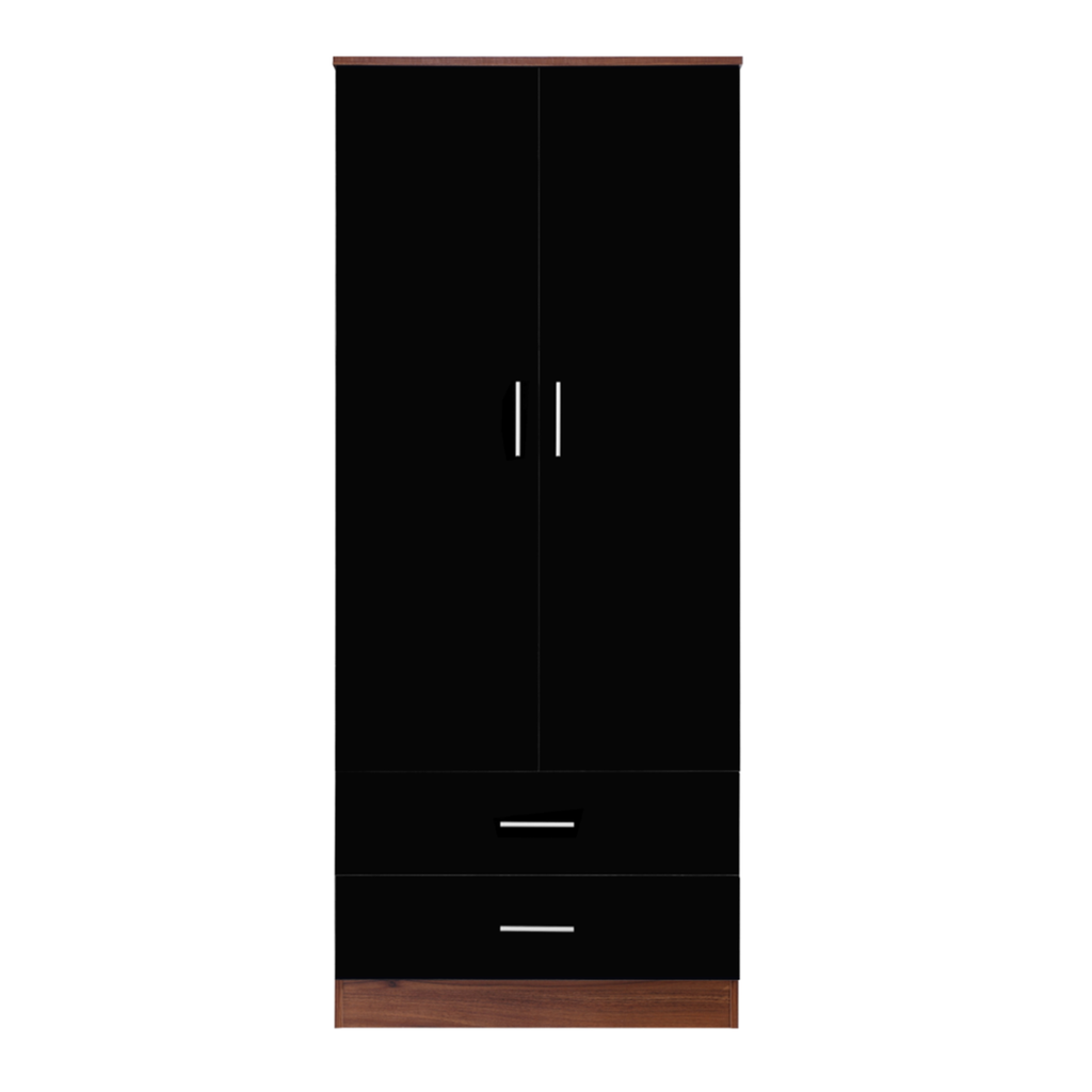 2 Door + 2 Drawer Combination Wardrobe - Black Gloss/Walnut REFLECT