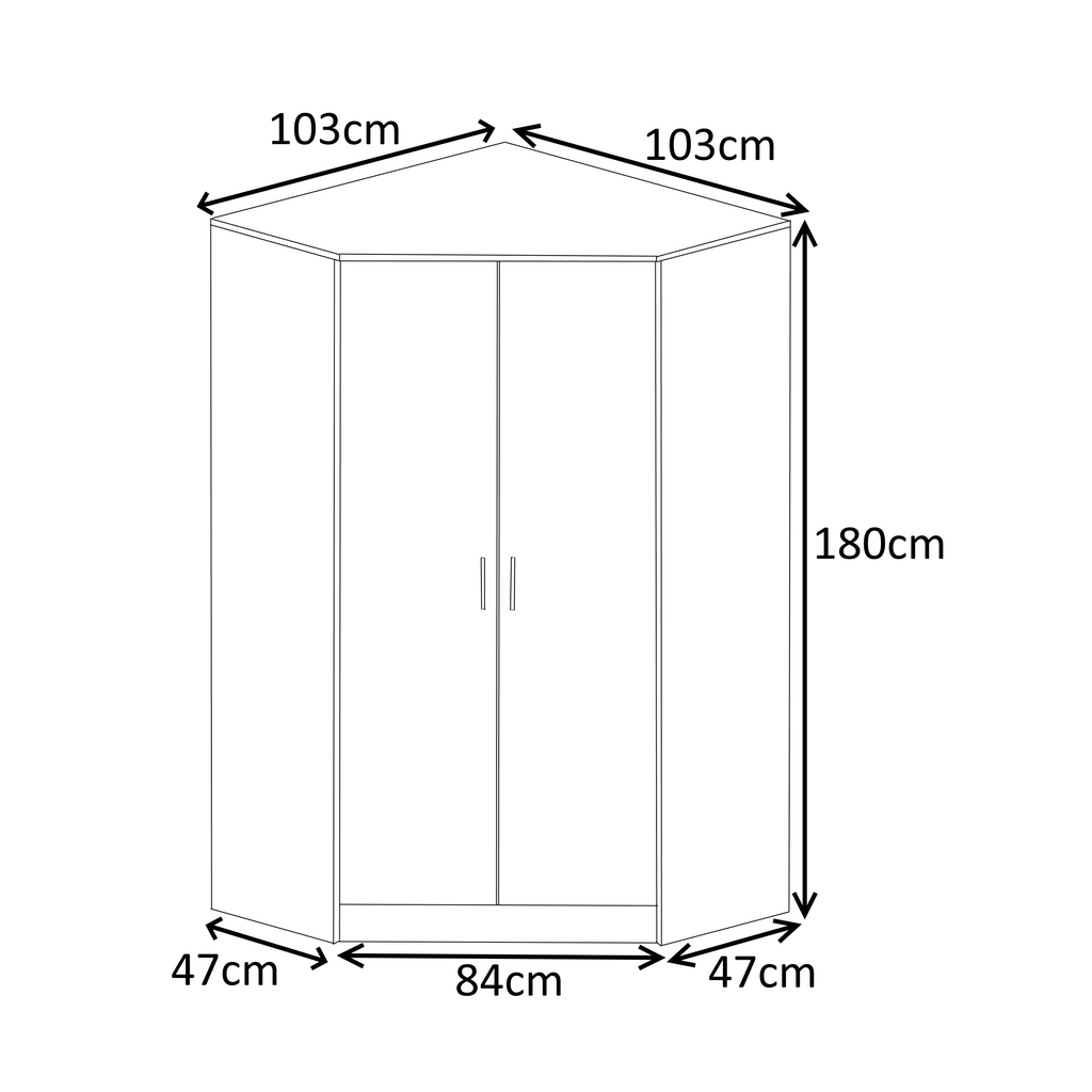2 Door Corner Wardrobe - White Gloss/Matt White REFLECT
