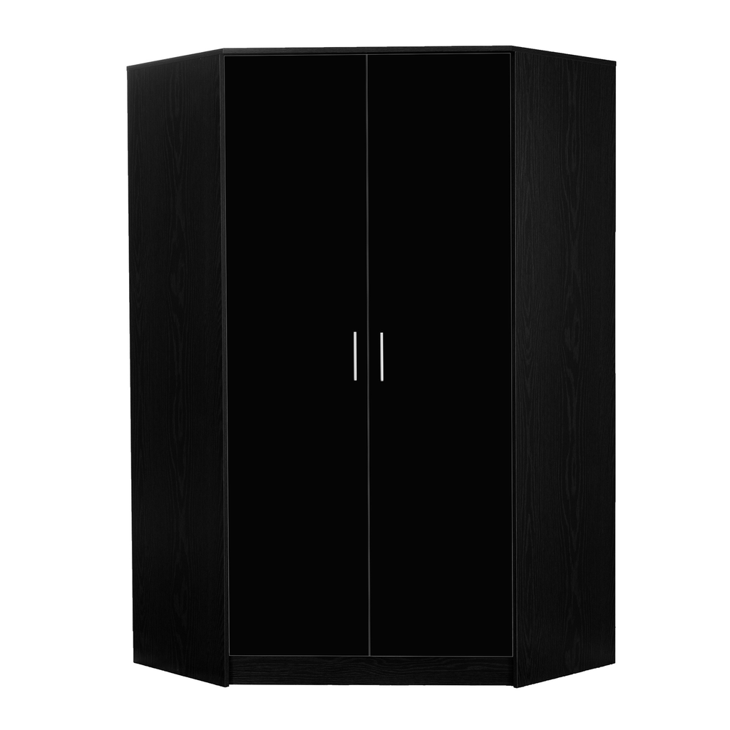 2 Door Corner Wardrobe - Black Gloss/Black Oak REFLECT