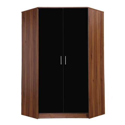 2 Door Corner Wardrobe - Black Gloss/Walnut REFLECT