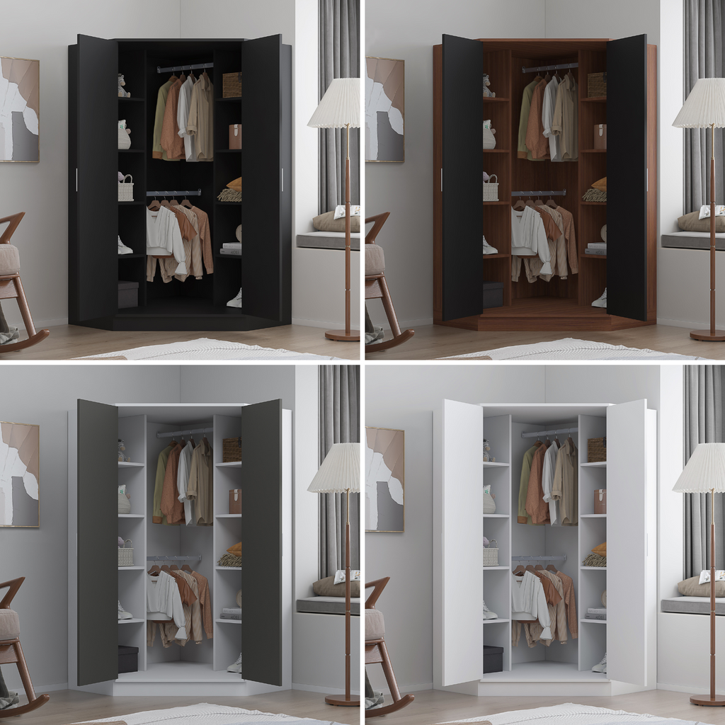 2 Door Corner Wardrobe - 4 Colours REFLECT