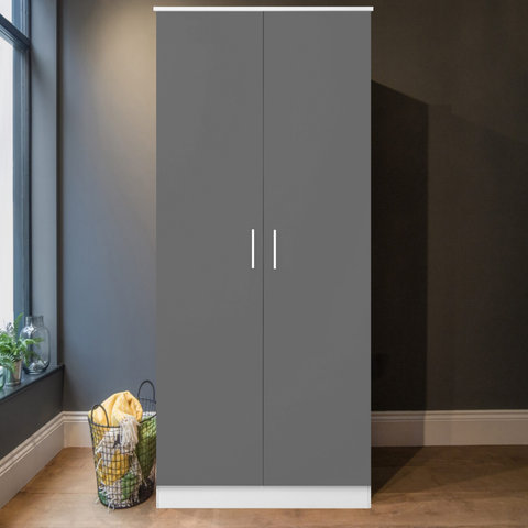 2 Door Plain Wardrobe - Grey Gloss/Matt White REFLECT