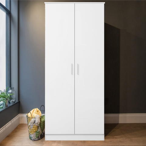 2 Door Plain Wardrobe - White Gloss/Matt White REFLECT