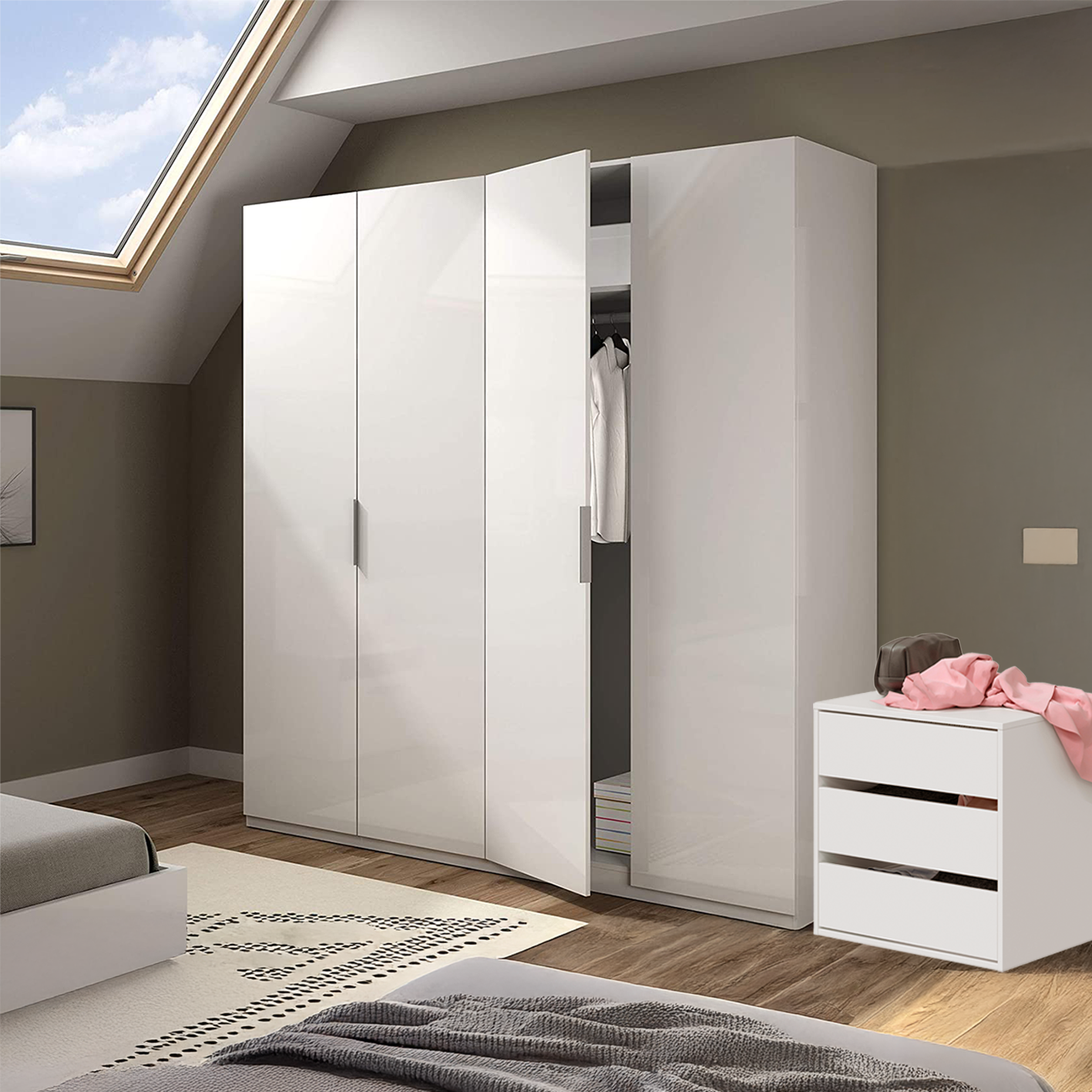 MAX 4 Door 180cm Wide Wardrobe - White