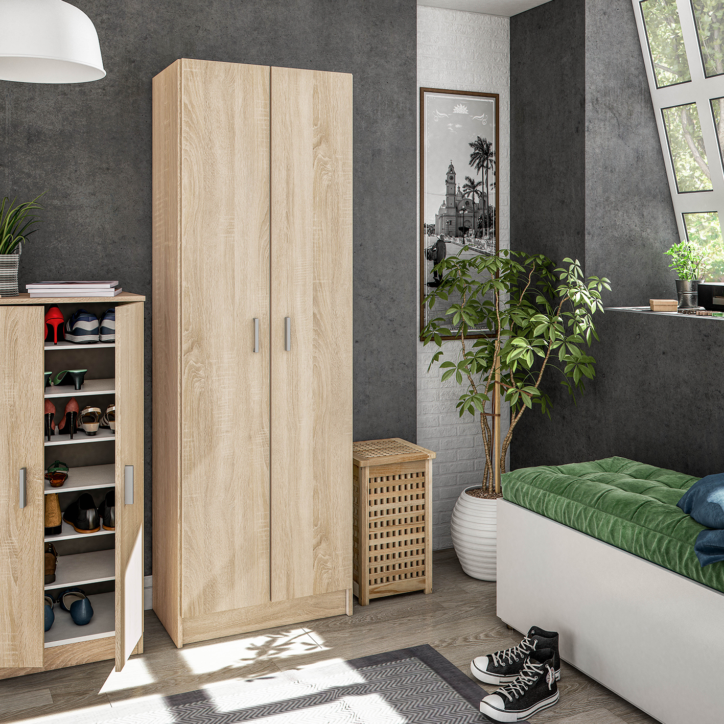 VITA 2 Door Multi Use Utility Shoe Cupboard - Oak