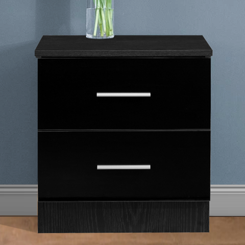 2 Drawer Bedside - Black Gloss/Black Oak REFLECT