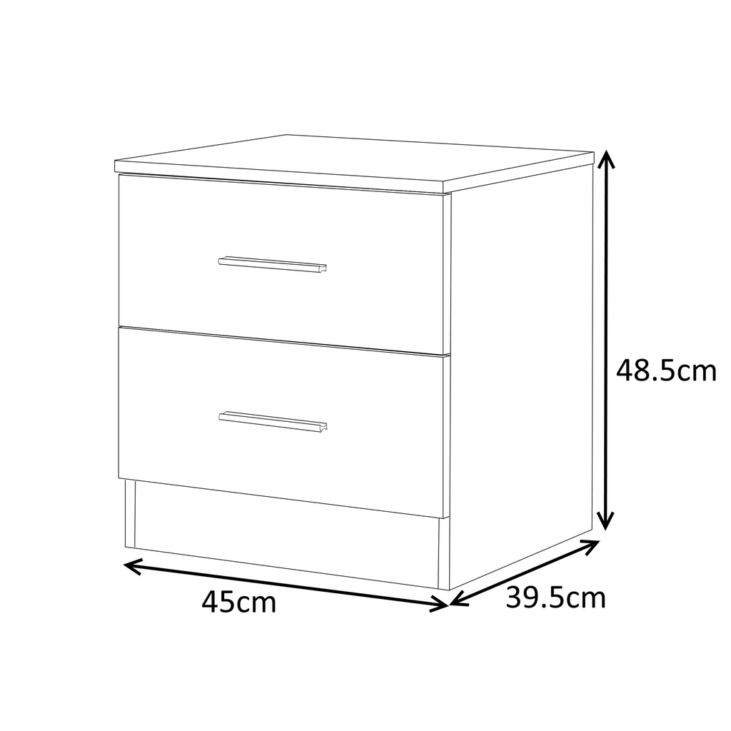 2 Drawer Bedside - Black Gloss/Black Oak REFLECT