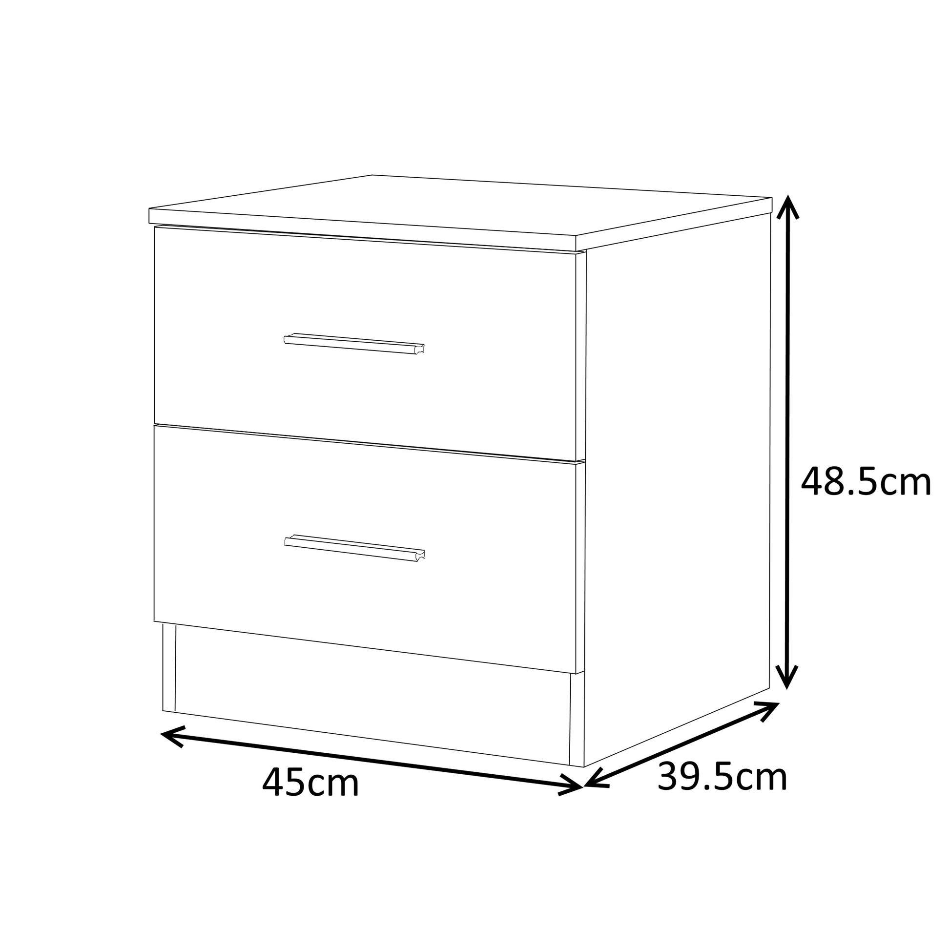 2 Drawer Bedside - Black Gloss/Black Oak REFLECT