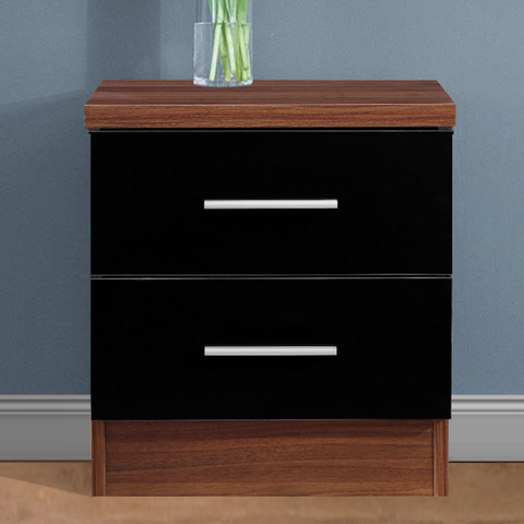 2 Drawer Bedside - Black Gloss/Walnut REFLECT