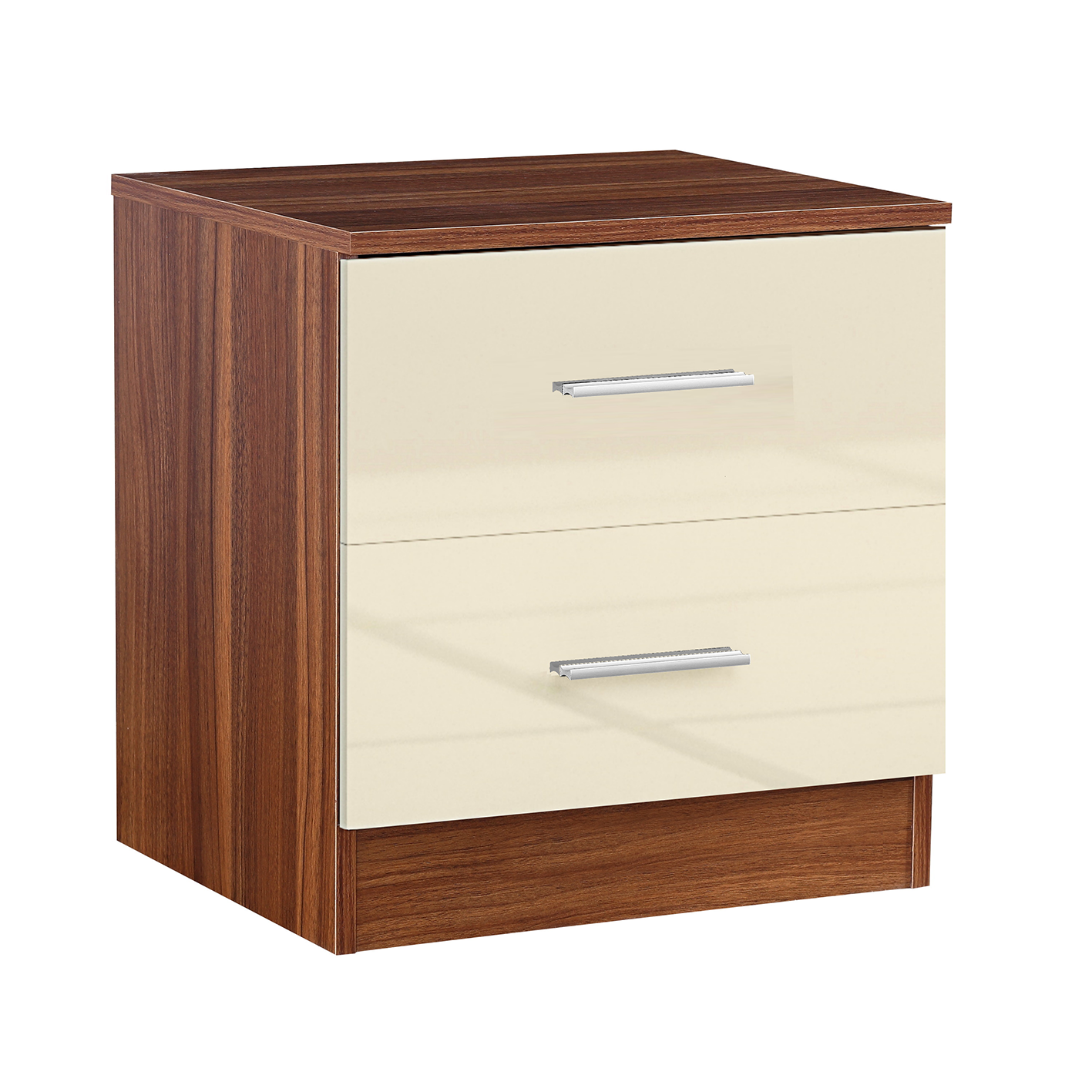 2 Drawer Bedside - Cream Gloss/Walnut REFLECT