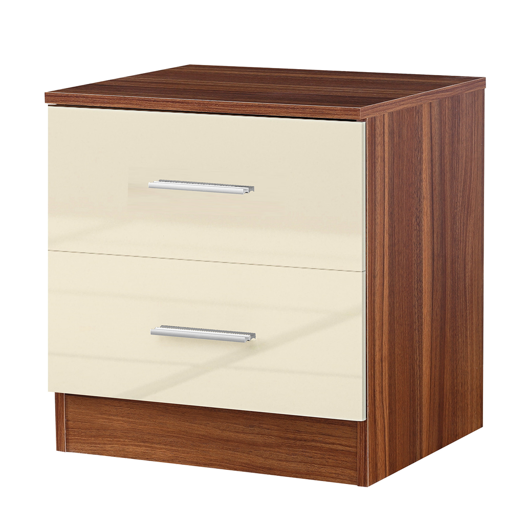 2 Drawer Bedside - Cream Gloss/Walnut REFLECT