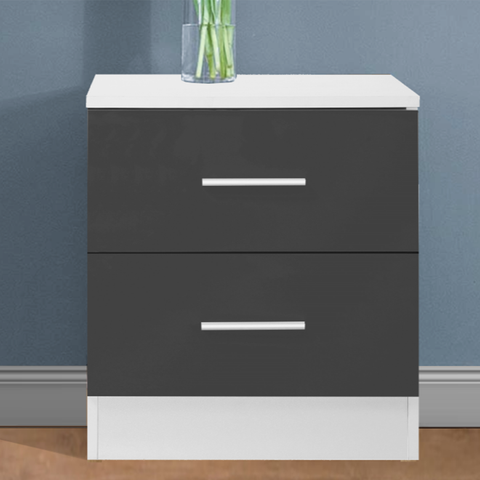 2 Drawer Bedside - Grey Gloss/Matt White REFLECT