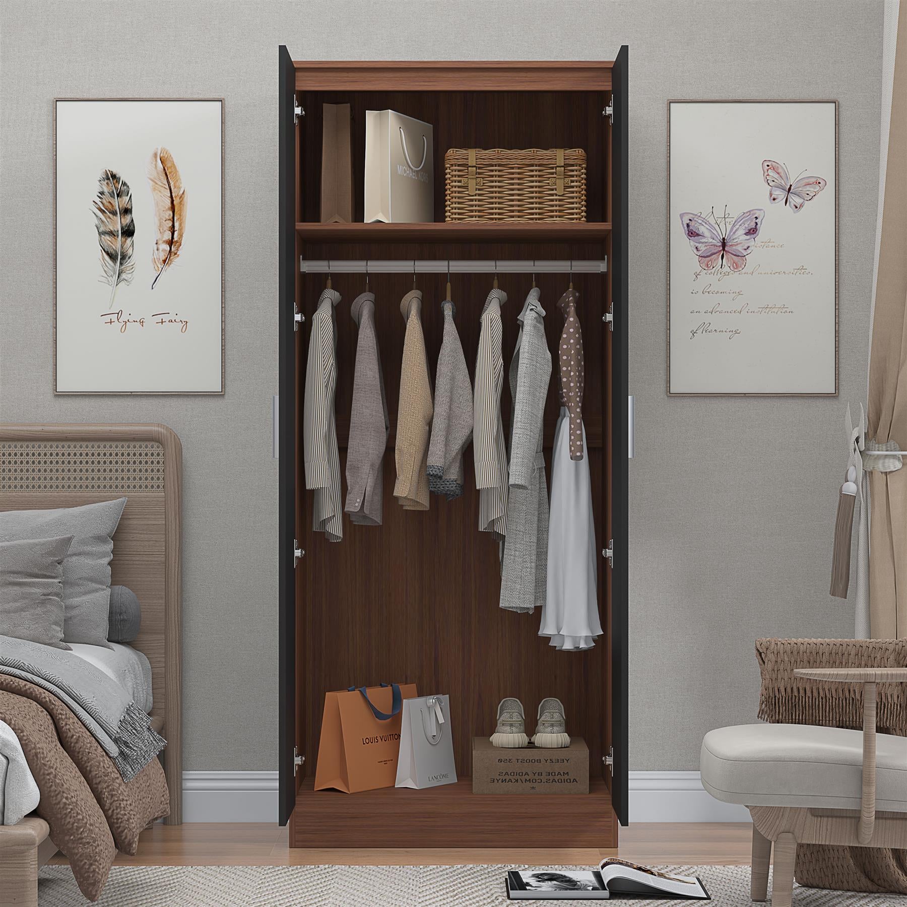 REFLECT Gloss Bedroom Furniture 2 Door Mirrored Wardrobe - 4 Colour Options