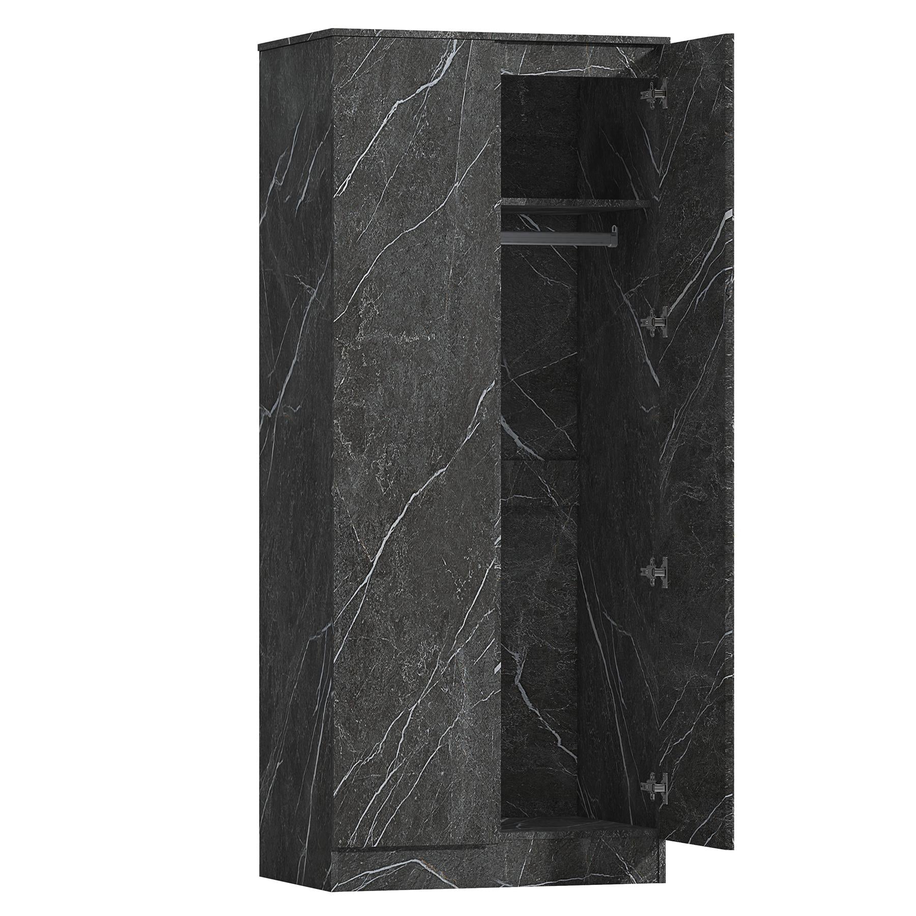 ZITA Grey Marble Effect 2 Piece Wardrobe Bundle - 2 x 2-Door Wardrobes, (L) 50cm x (W) 76cm x (H) 180cm.