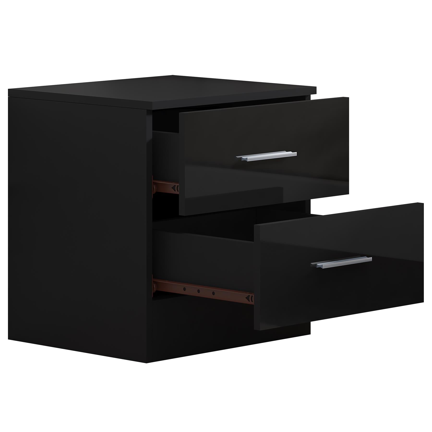 Reflect 2 Drawer Bedside Bundle (2x) - Black Gloss & Black Oak - Modern Bedside