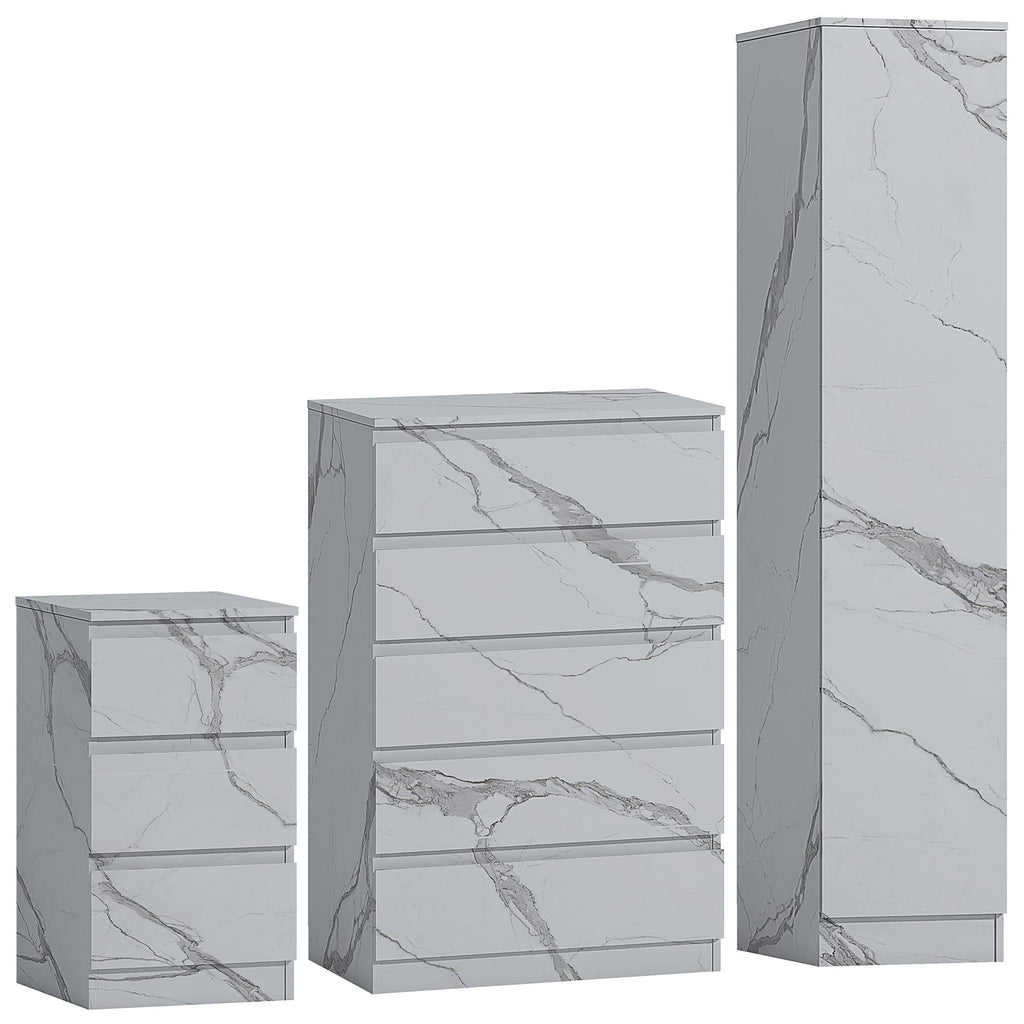 ZITA 3/4pc Bedroom Furniture Sets Wardrobe Chest Bedside - White OR Grey Marble